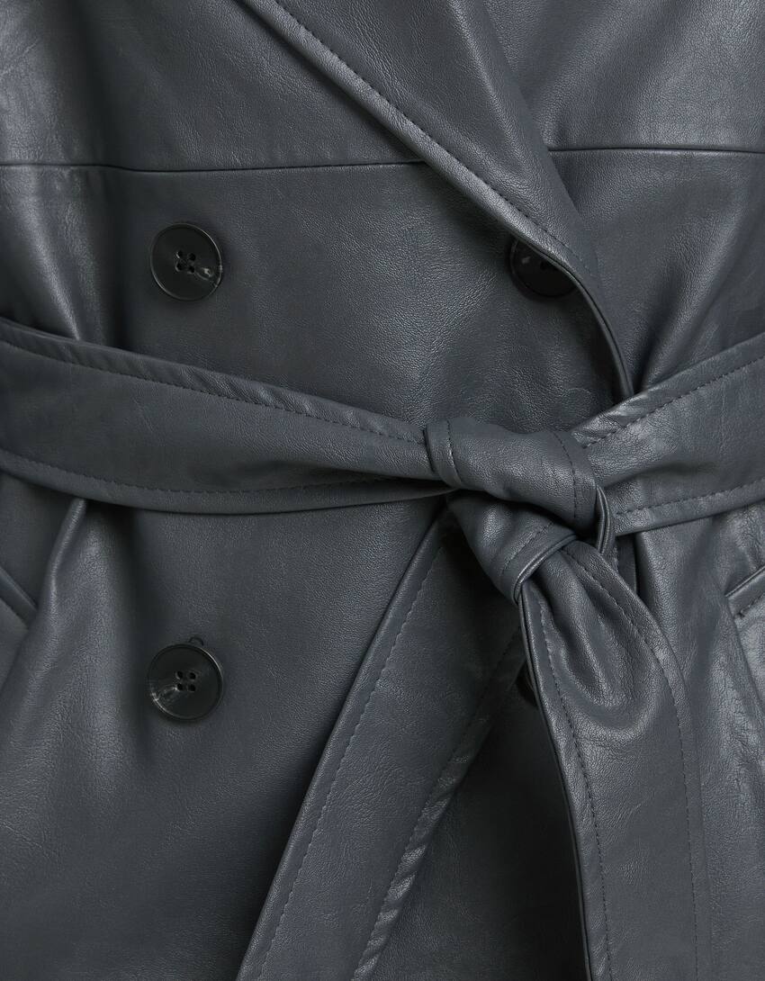 Faux leather trench coat-Dark grey-5