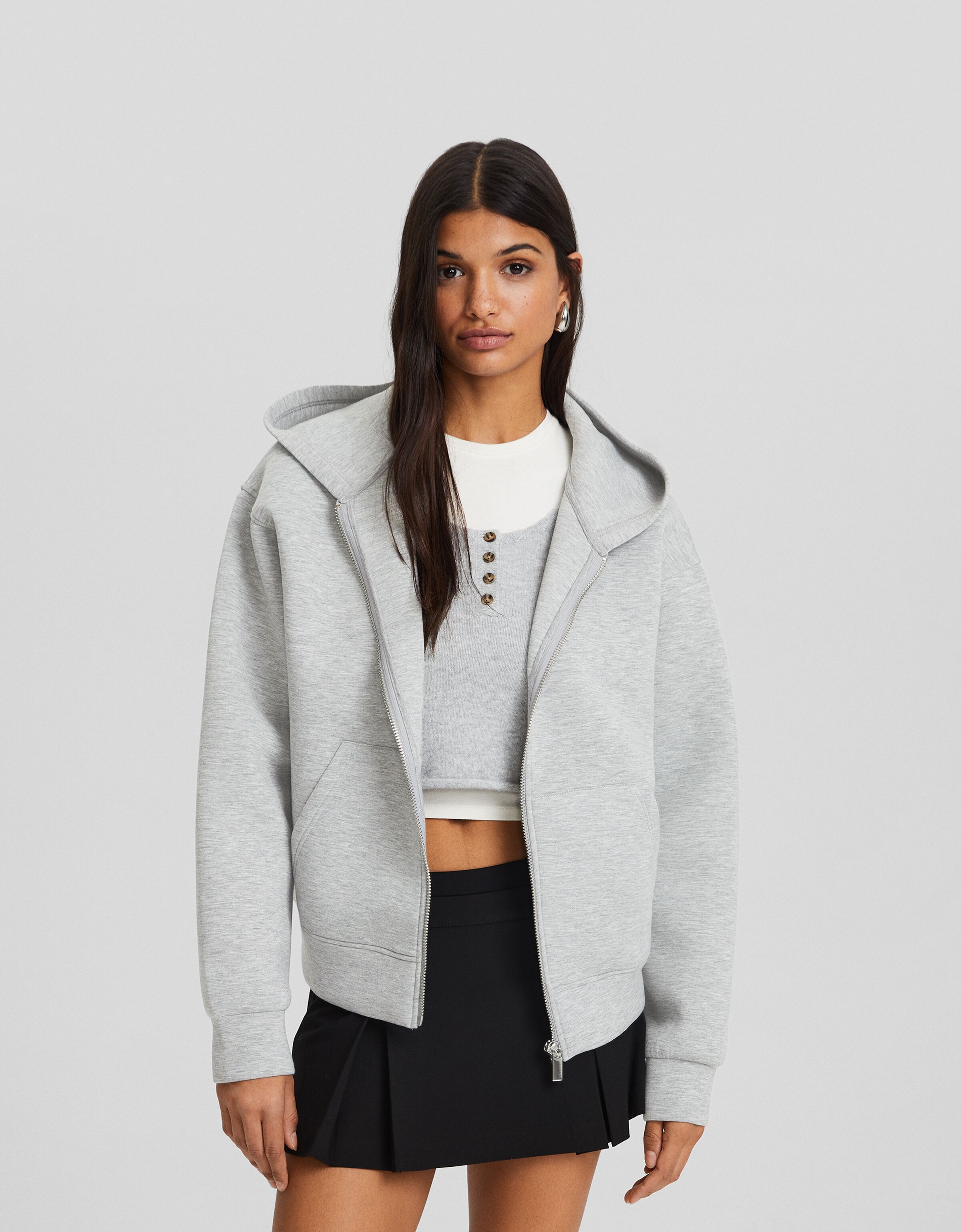 Technical zipper hoodie - Sweatshirts and hoodies - Women | Bershka