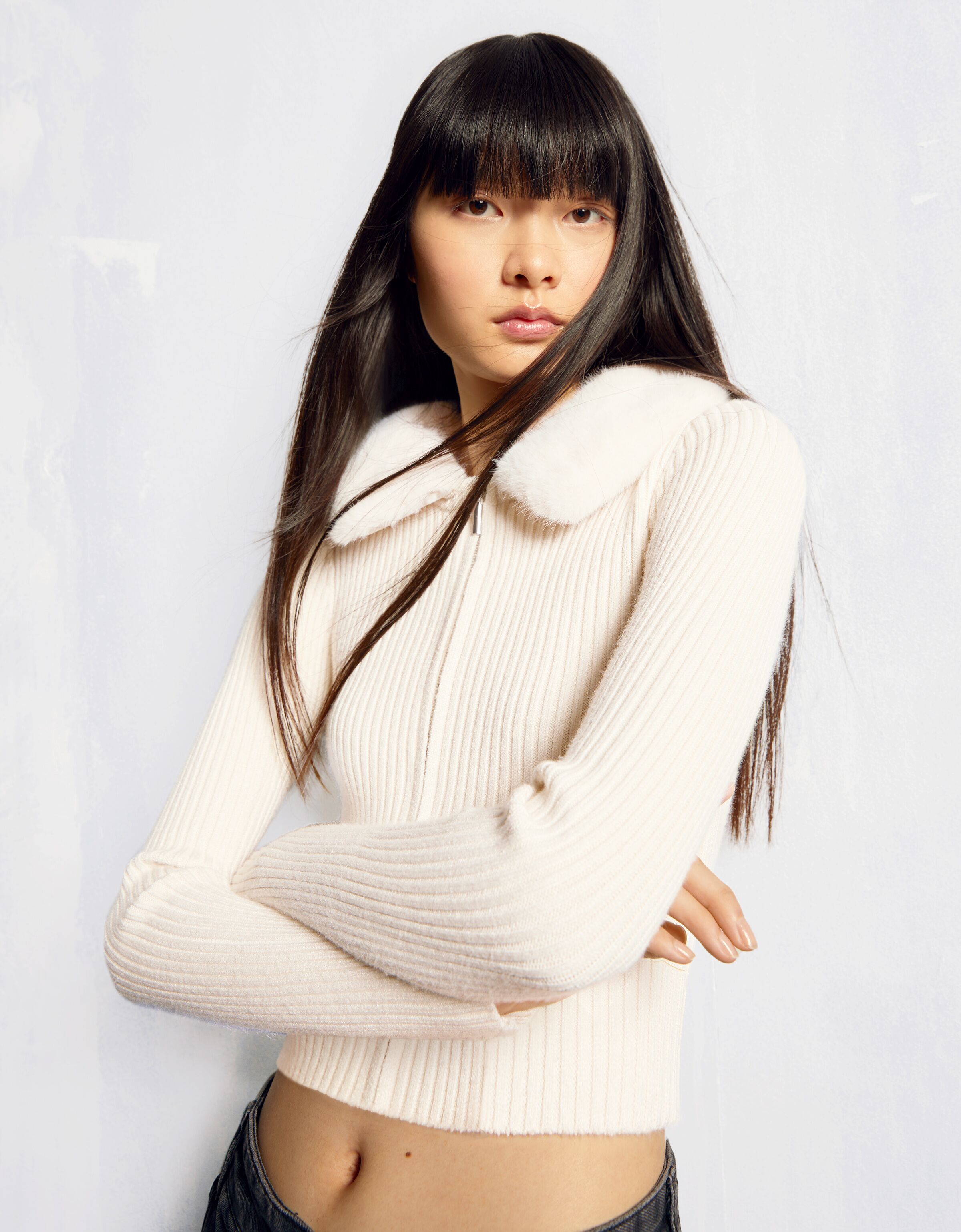 Fur collar deals sweater women's