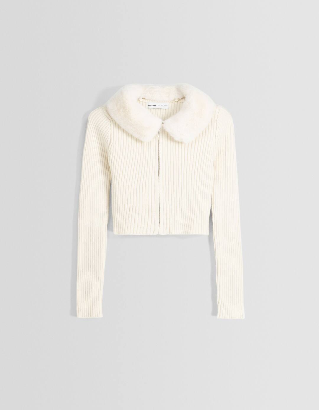 Zip-up cardigan with faux fur collar