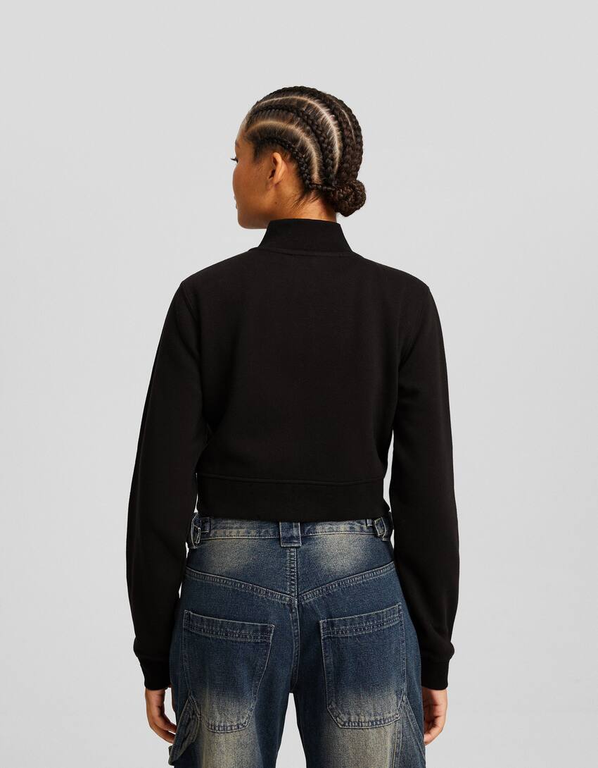 Embroidered zip-up fleece sweatshirt