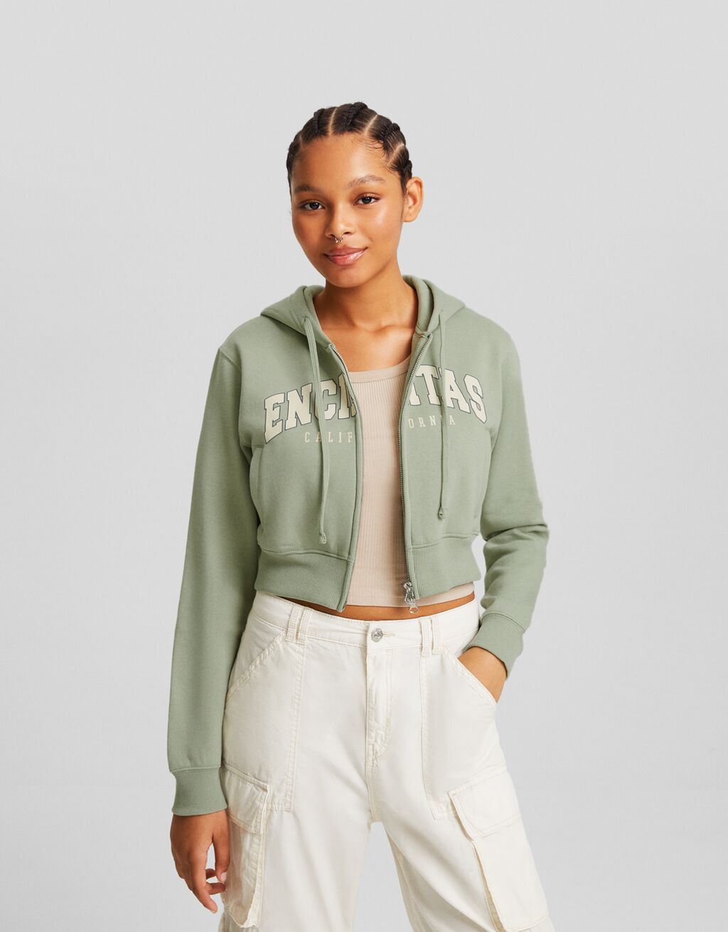 Khaki crop outlet hoodie