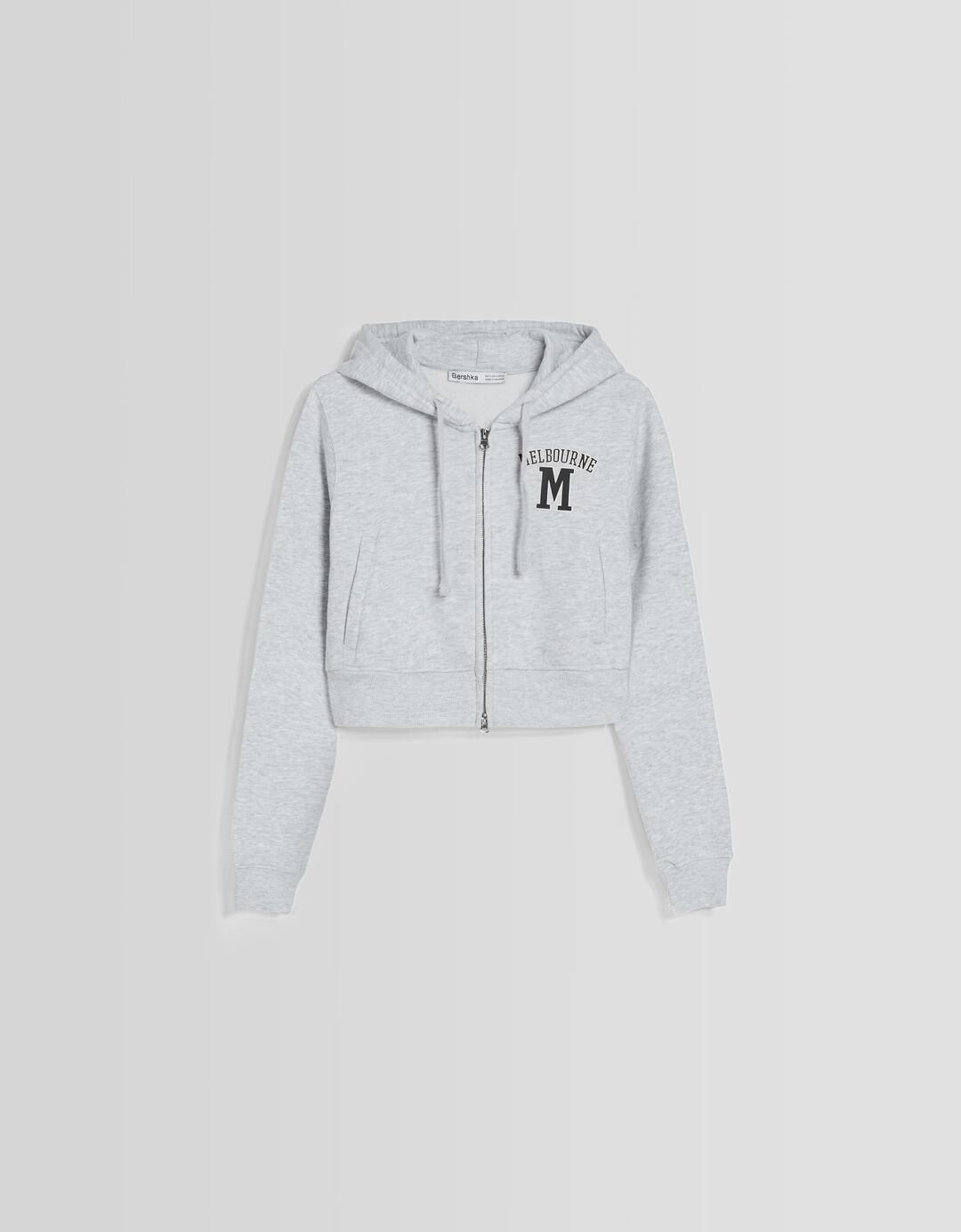 Sudadera cremallera capucha cropped print
