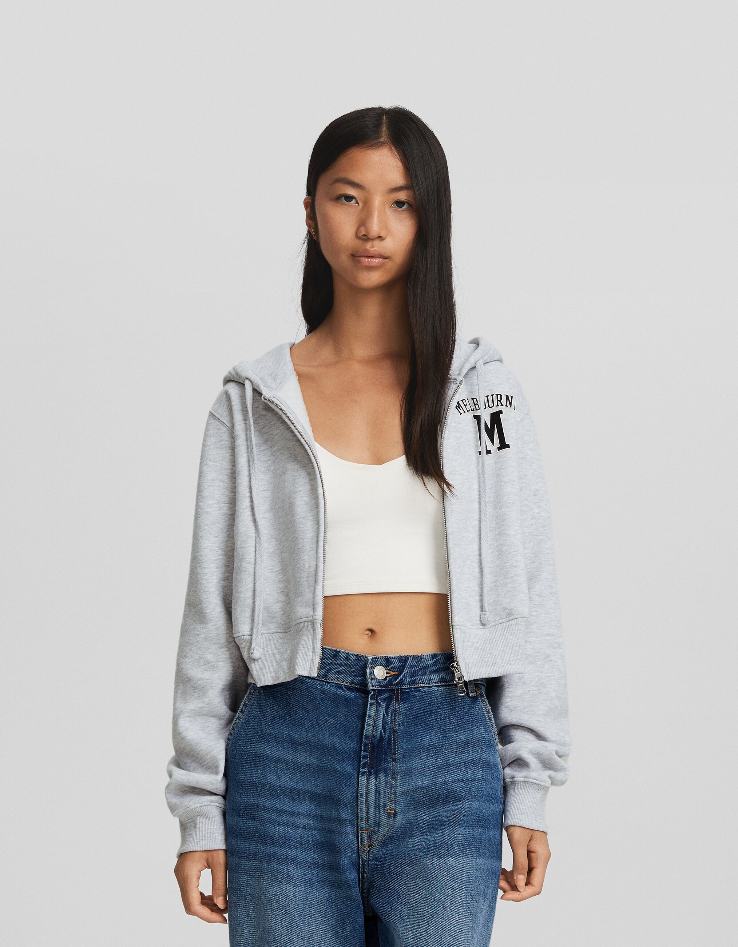 Bershka cropped hoodie clearance