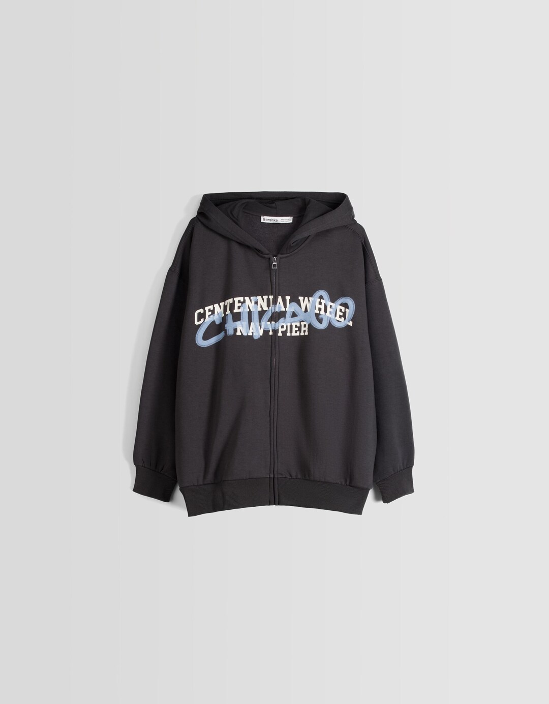 Oversize hættetrøje med lynlås og print