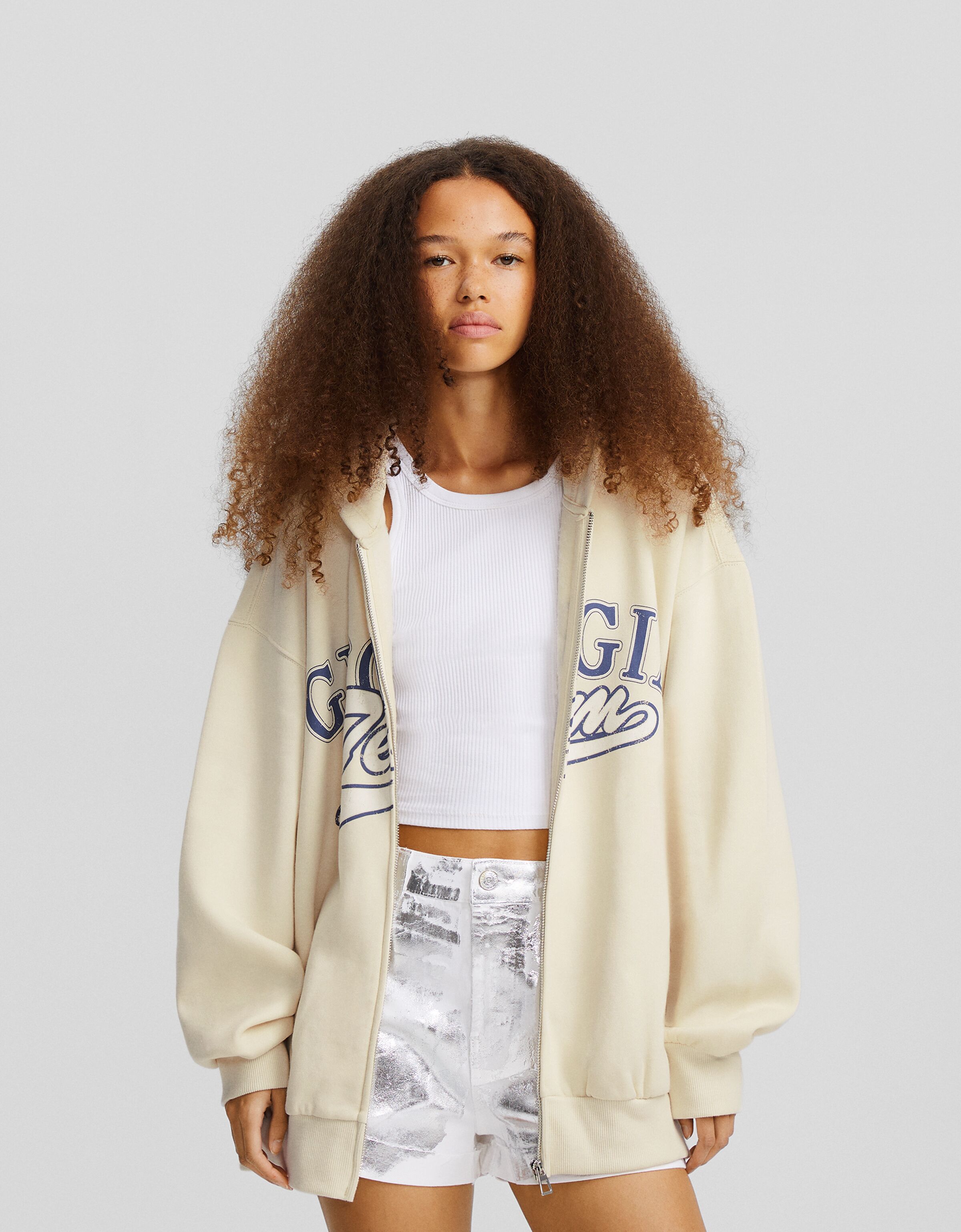 Printed oversize zip up hoodie