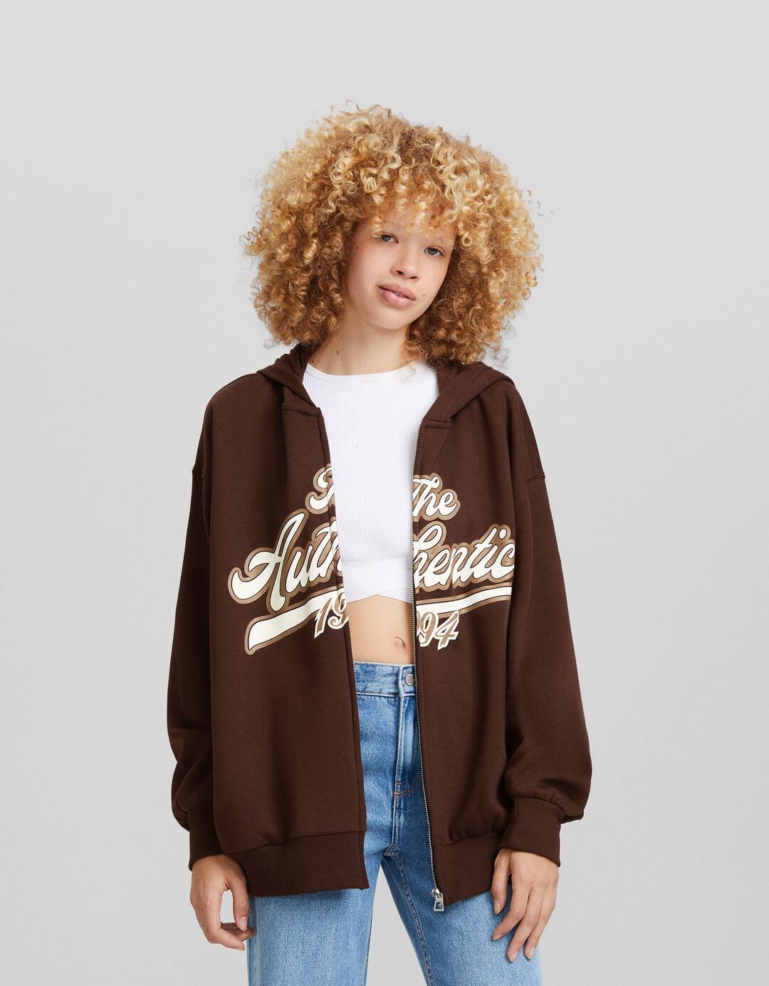 Printed oversize zip-up hoodie