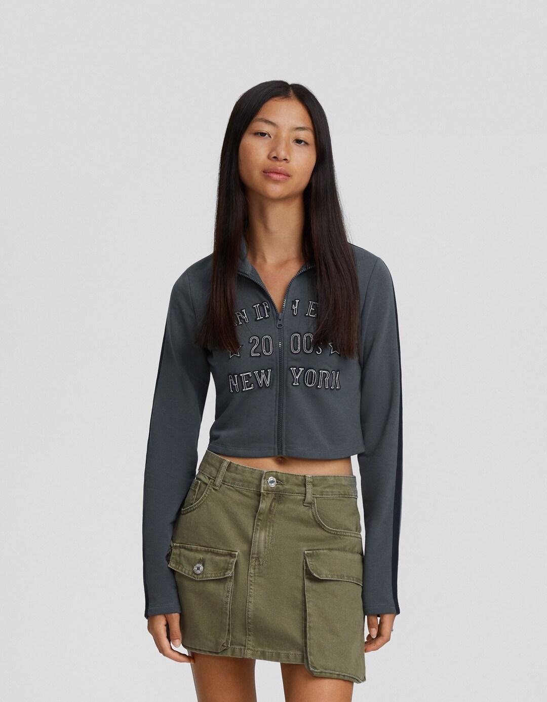 Sweatshirt mit Reißverschluss und Stickerei New York