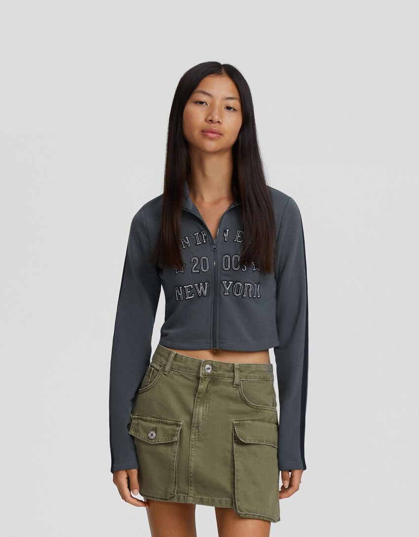 Sweatshirt zip bordado New York-Caqui-0