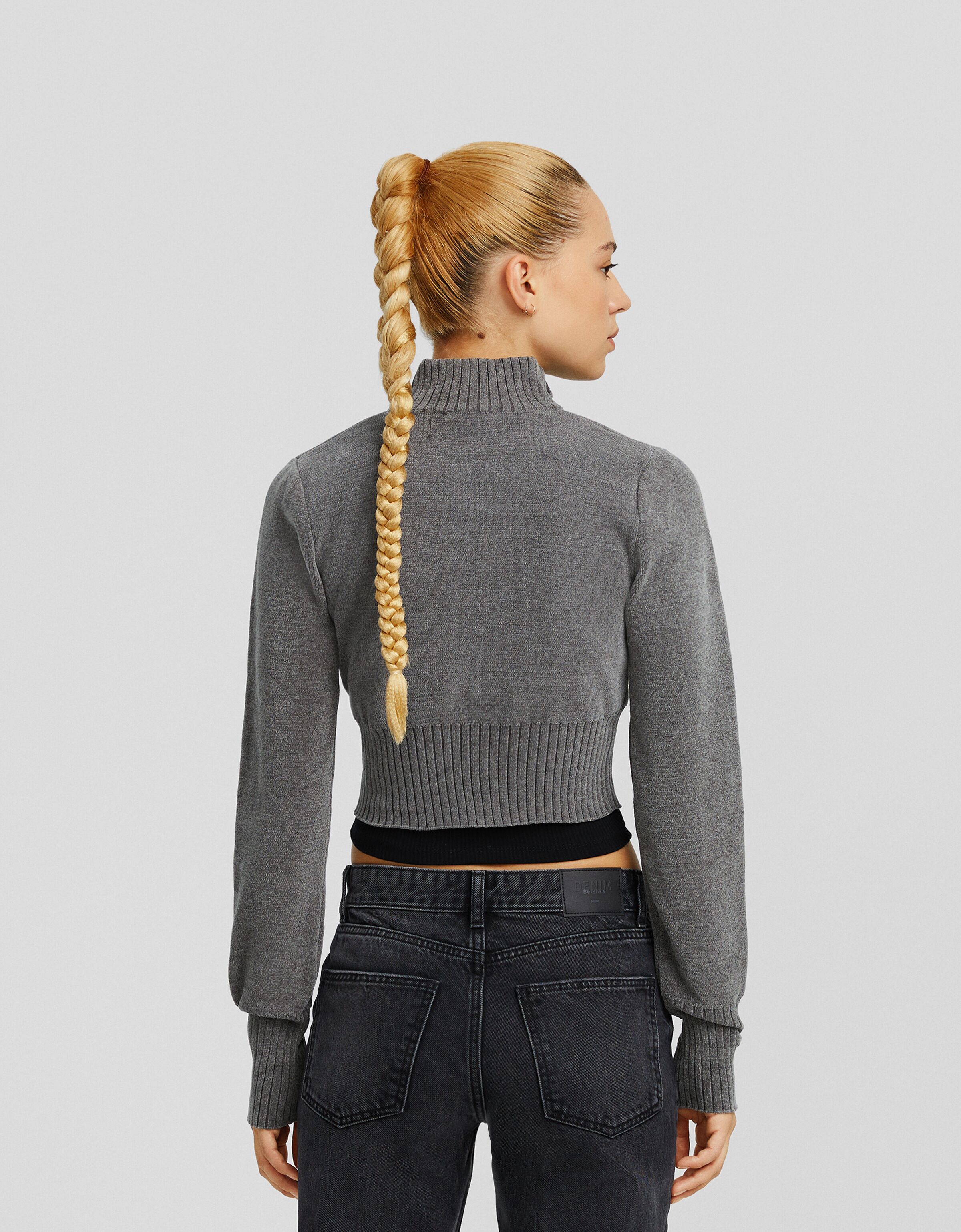 Bershka cropped zip online up cardigan