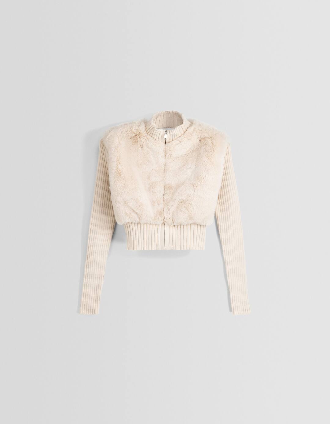 Zip-up faux fur cardigan