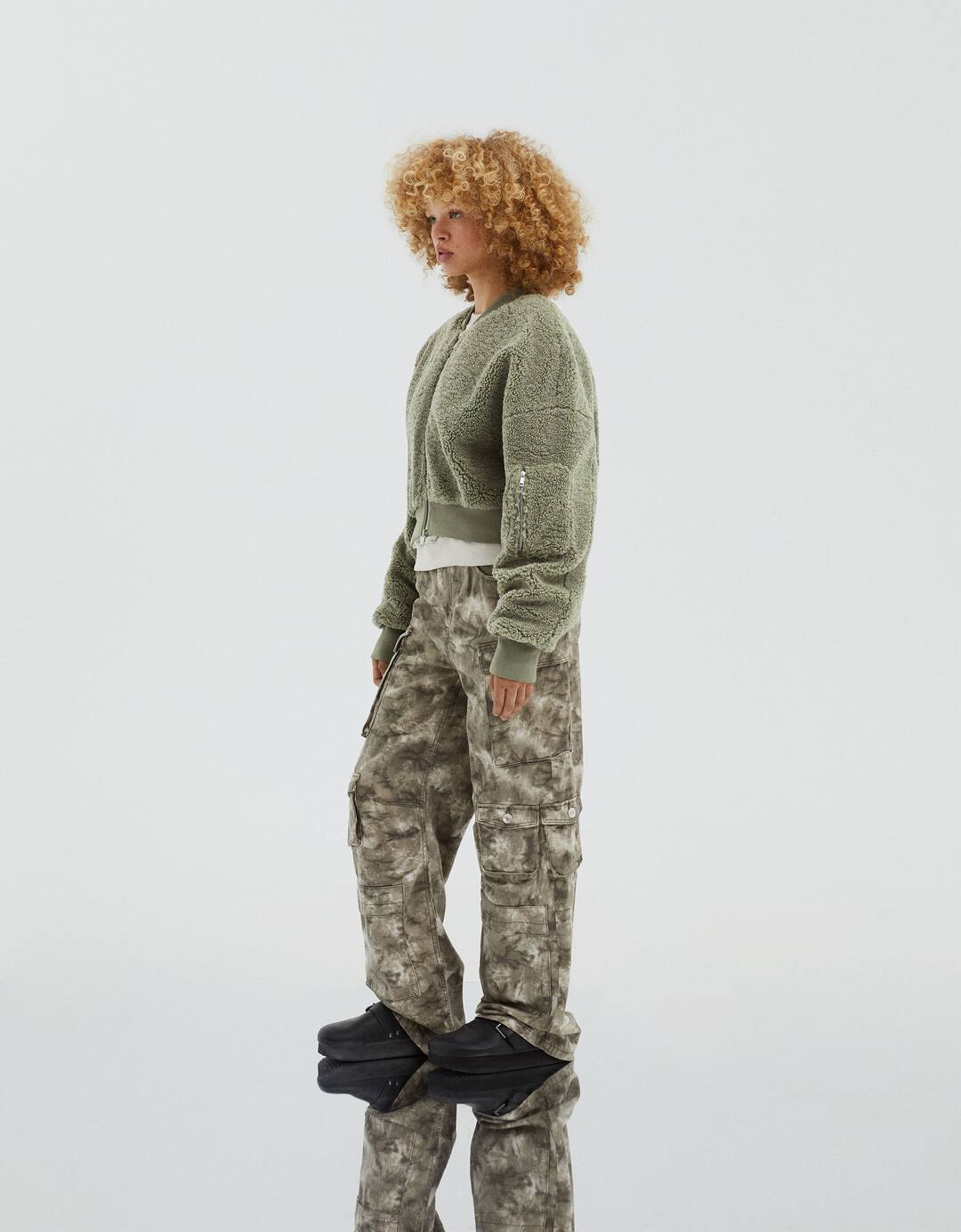 Faux shearling zip-up sweatshirt