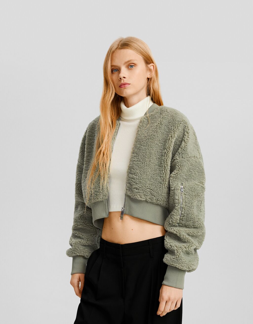 Sweat mouton synth tique fermeture clair Femme Bershka