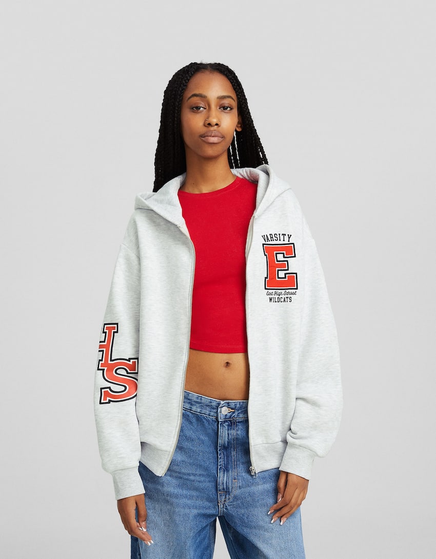 Printed High School Musical zip-up hoodie-Grey-0