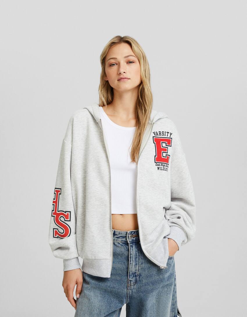 Printed High School Musical zip-up hoodie-Grey-1