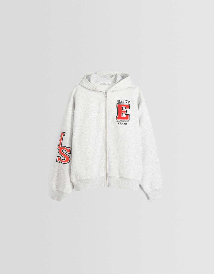 Printed High School Musical zip-up hoodie-Grey-4