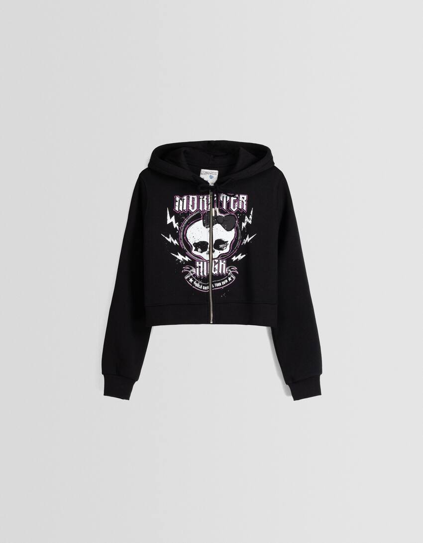 Monster High print hoodie with zip-Black-4