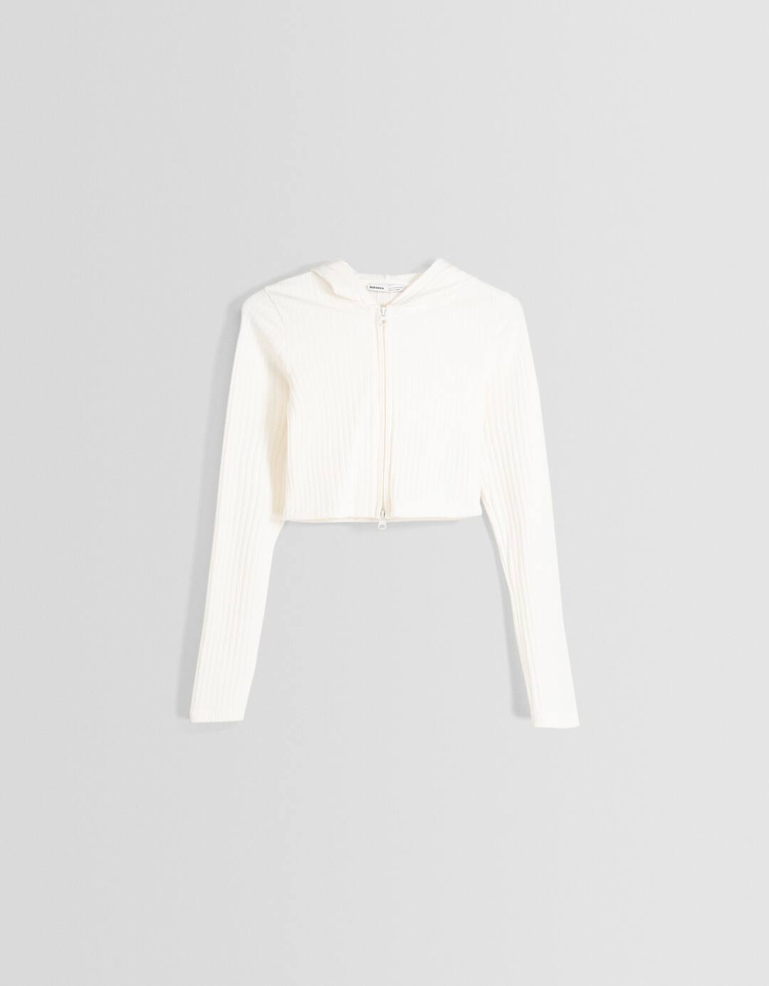 Ribbed hoodie zip-up cardigan