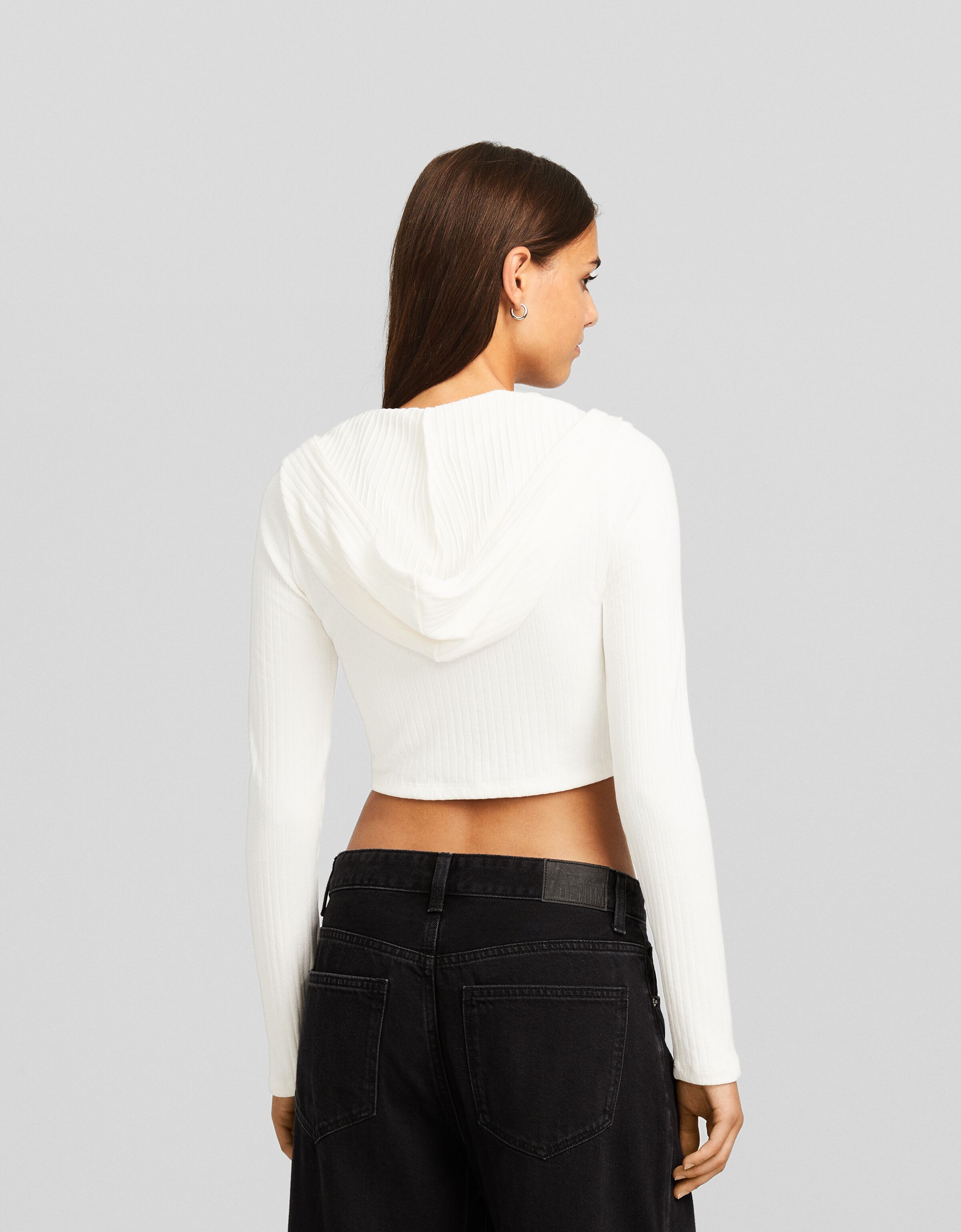 Bershka ribbed cardigan with hot sale zip