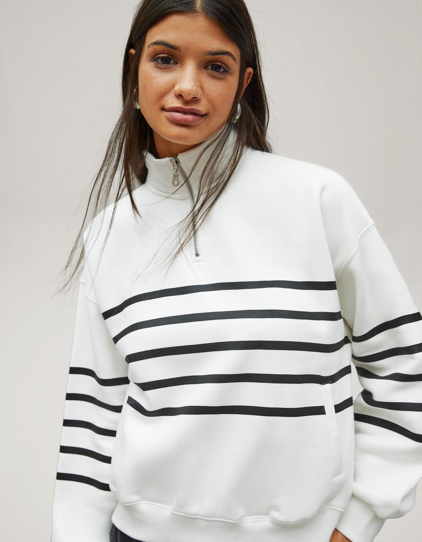 Sweat zippé print-Blanc / Noir-2