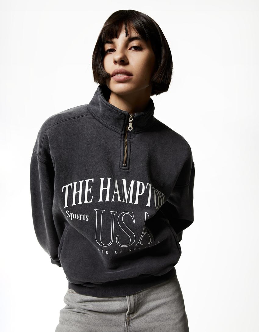 Sweat zippé print-Gris-4