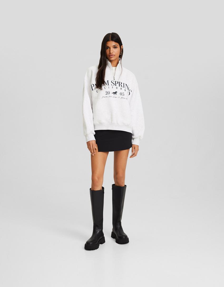 Sweat zippé print-Gris-3