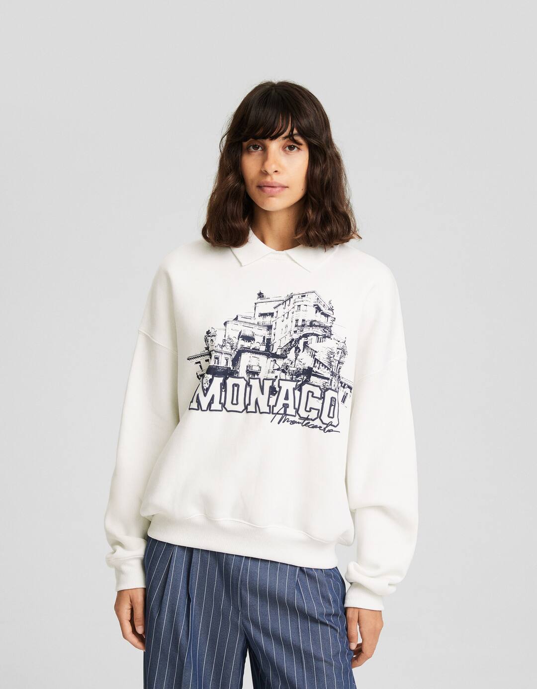 Printed sweatshirt with polo collar