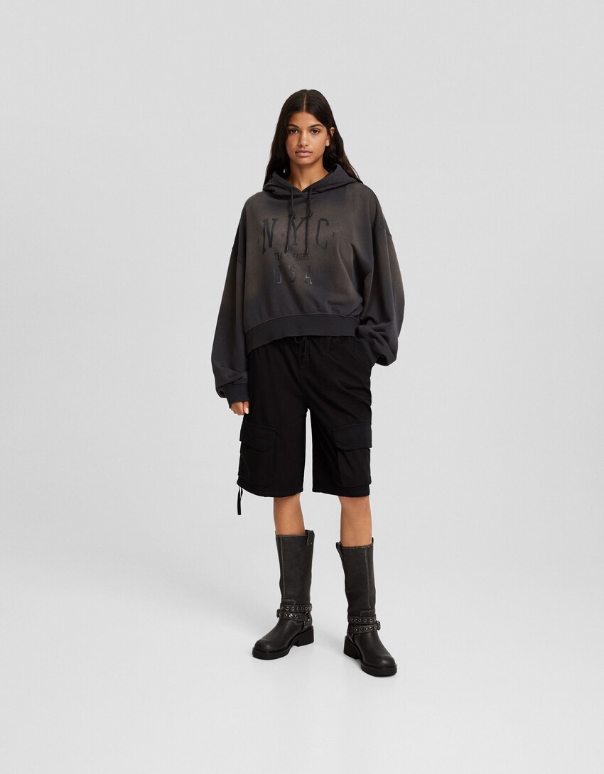 Sweatshirt capuz oversize efeito lavado mensagem-Cinzento-escuro-3