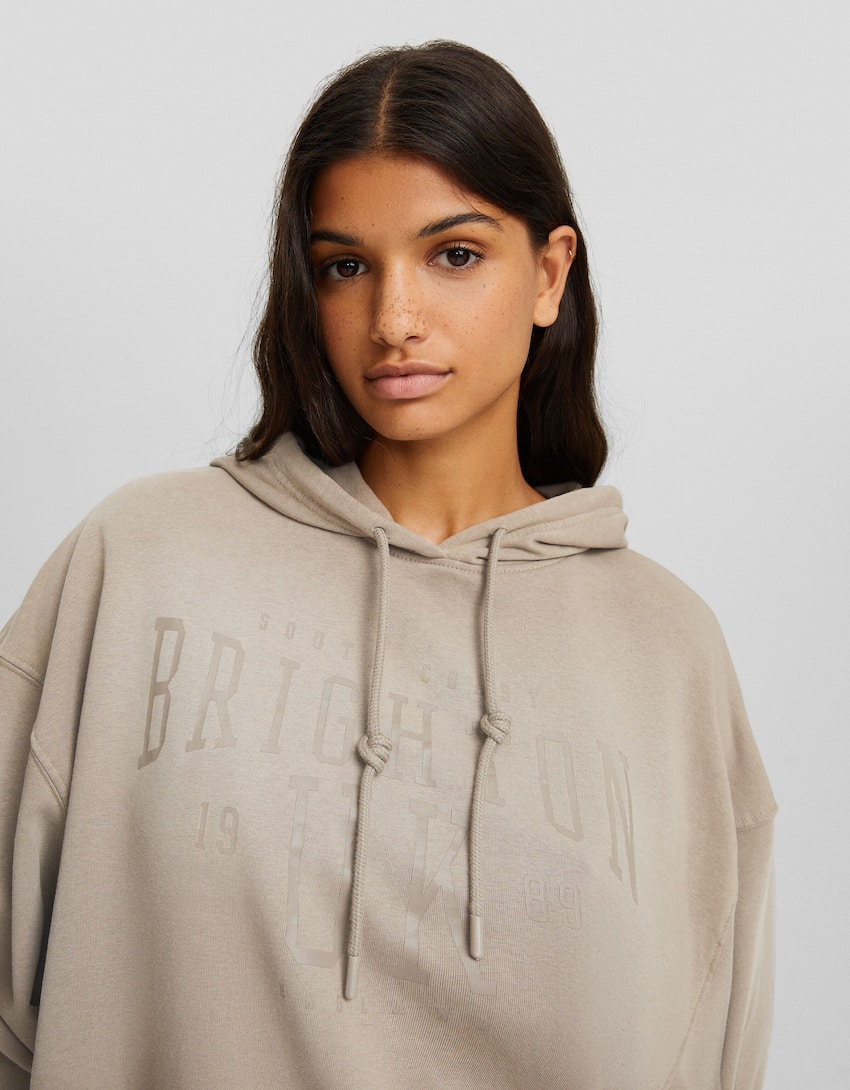 Oversize faded-effect slogan hoodie - BSK Teen | Bershka