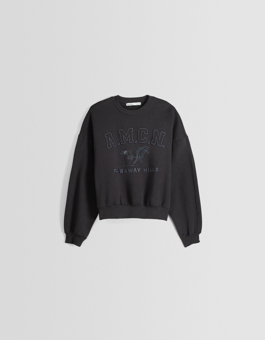 Sweatshirt oversize com bordado-Cinzento-escuro-4