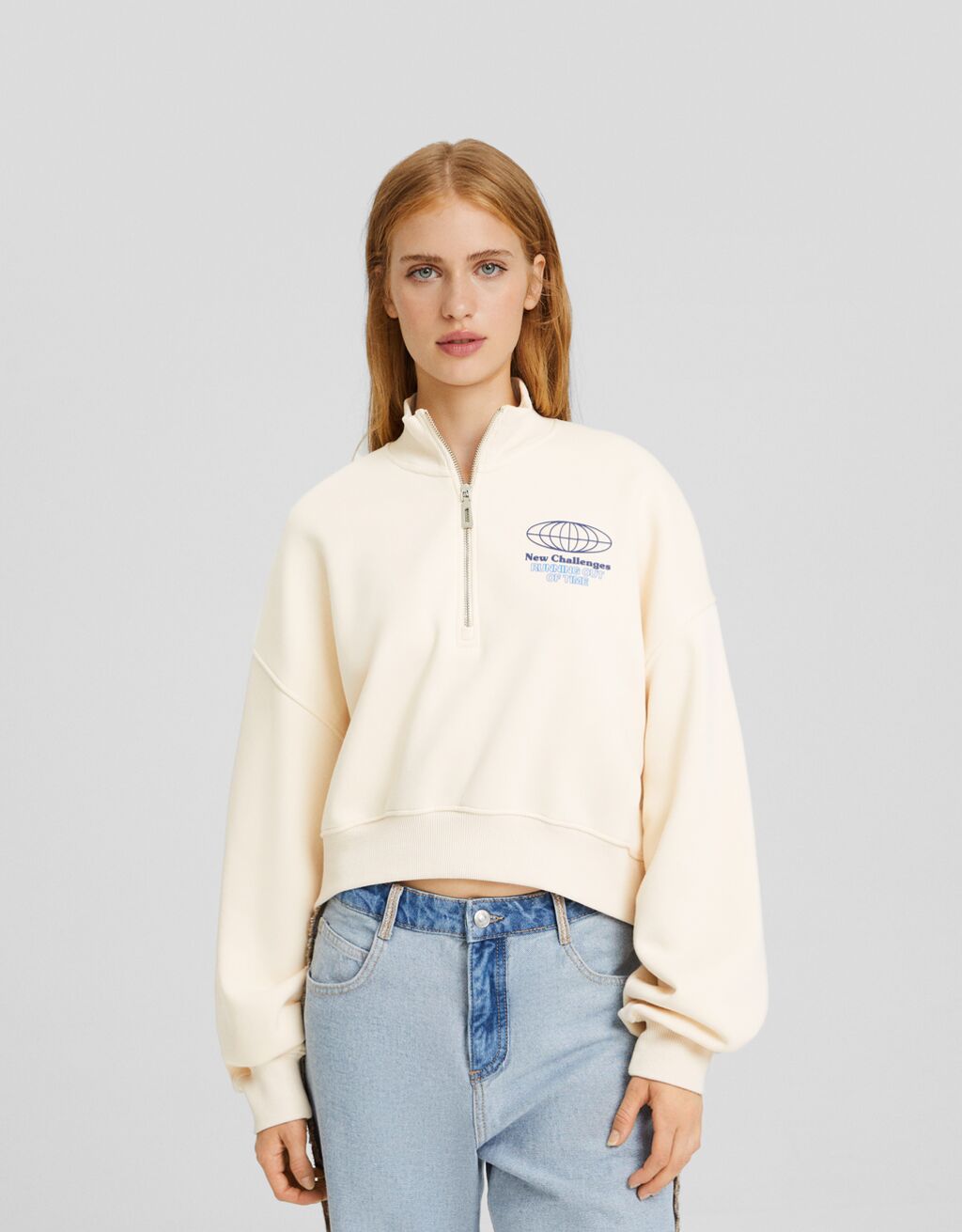 High neck zip sweatshirt sale