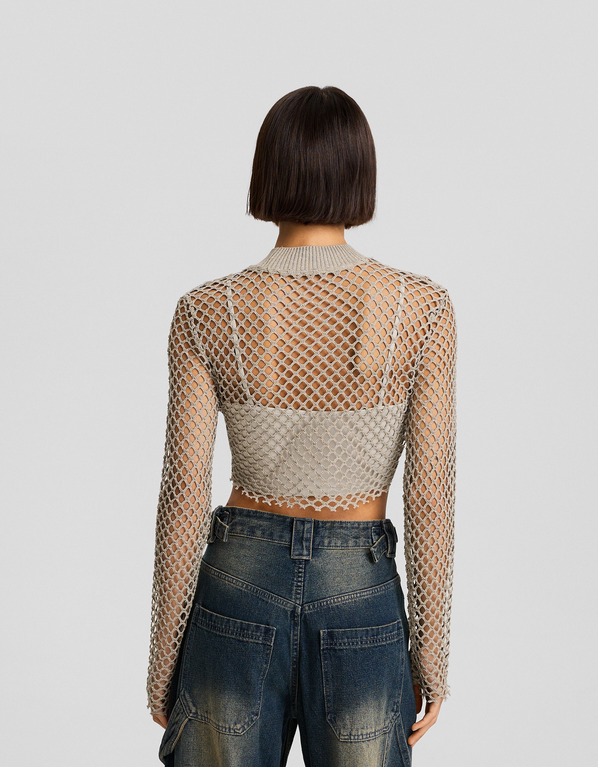 Shimmery mesh sweater - T-shirts - Women | Bershka