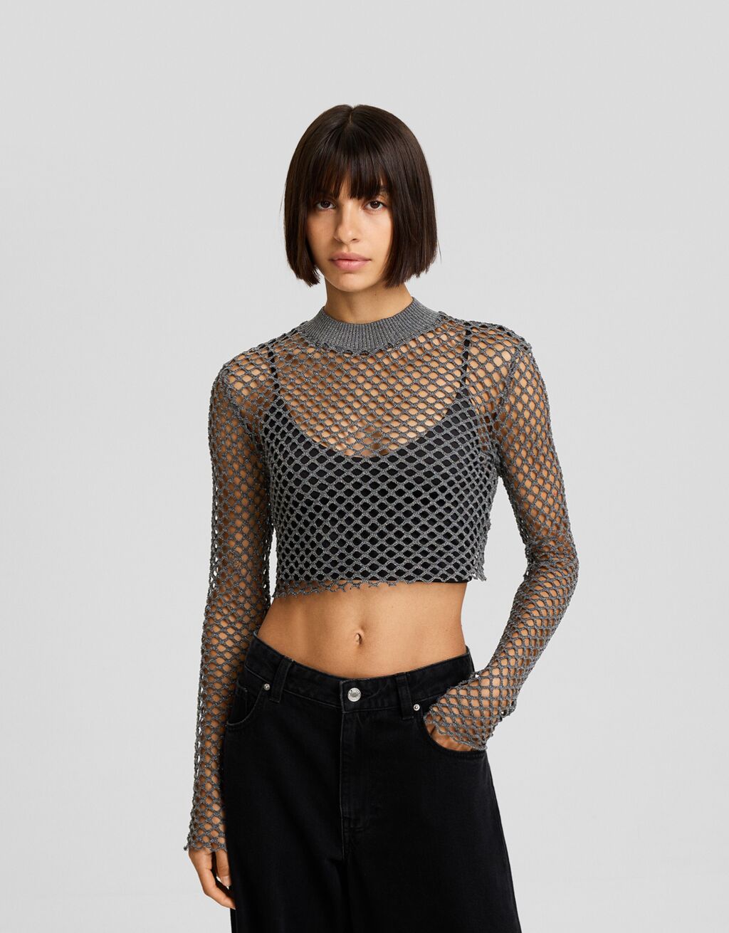 Shimmery mesh sweater T shirts BSK Teen Bershka