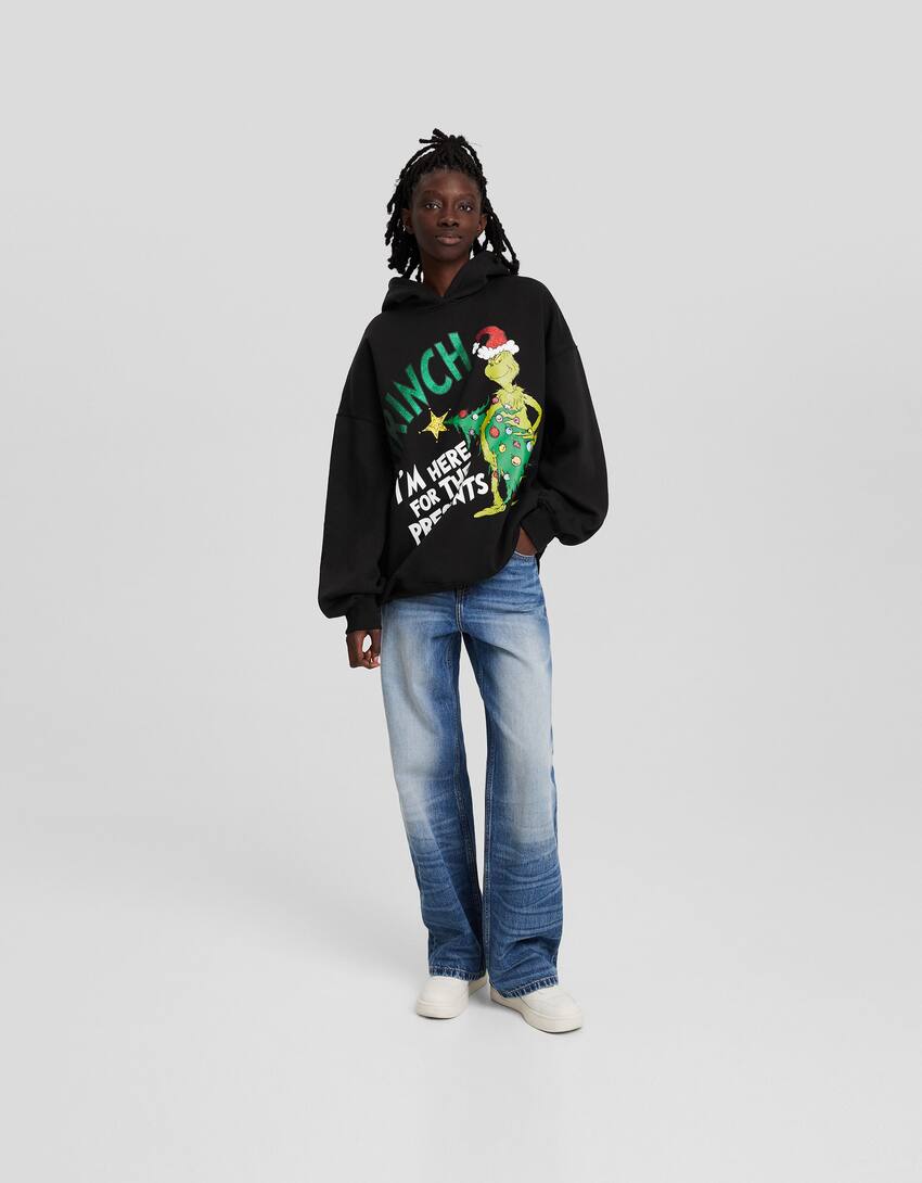The Grinch print hoodie-Black-3