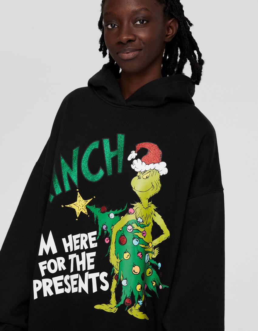 The Grinch print hoodie-Black-2