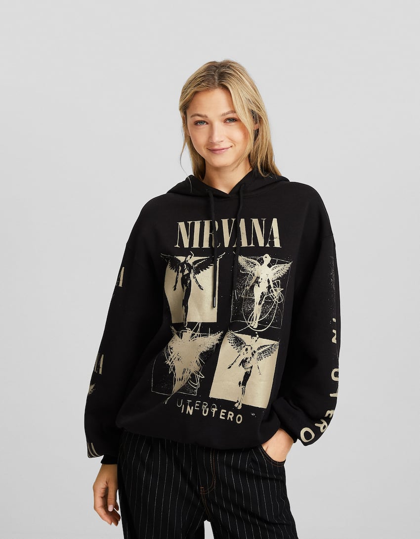 Printed Nirvana hoodie-Black-0