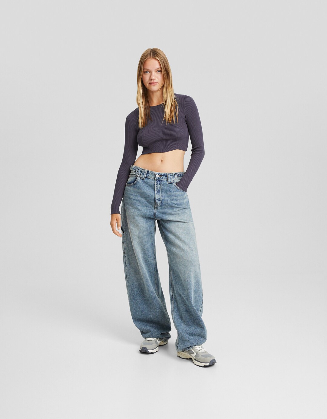 Cropped-Strickpullover mit Rippmuster