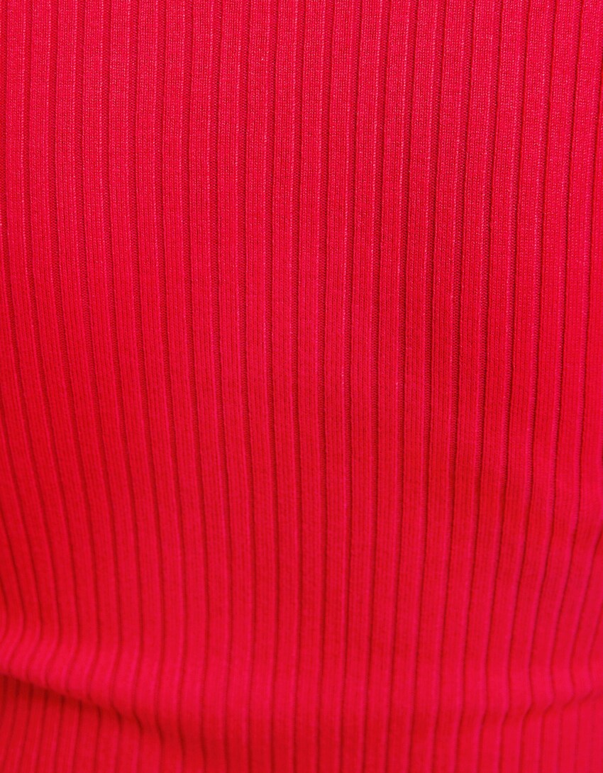 Sweater com decote de malha com nervuras-Vermelho-5
