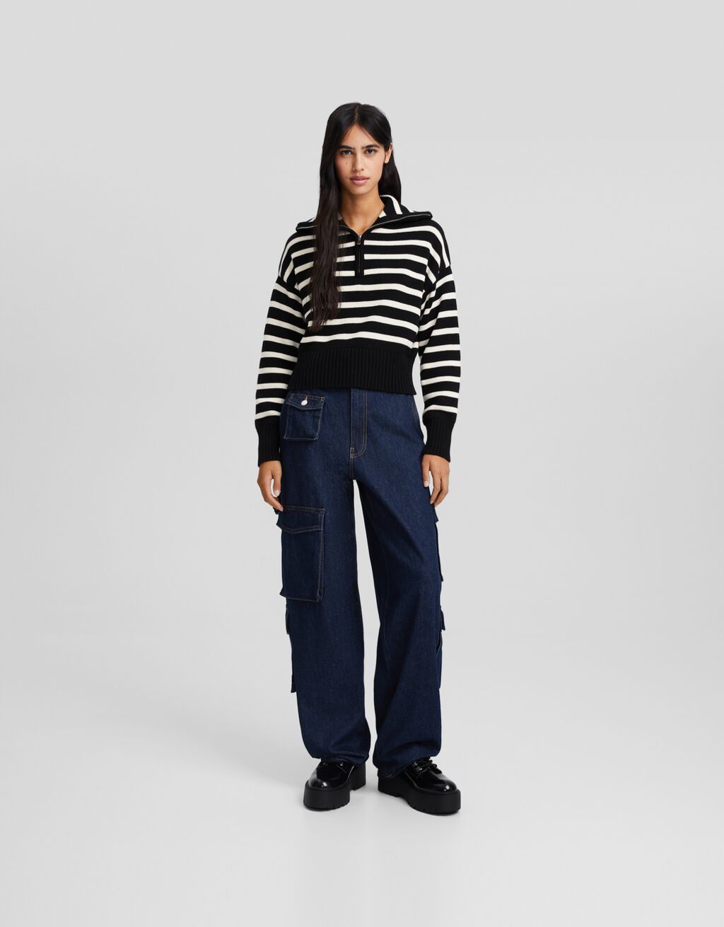 Striped sweater with zipper Sweaters and cardigans Women Bershka