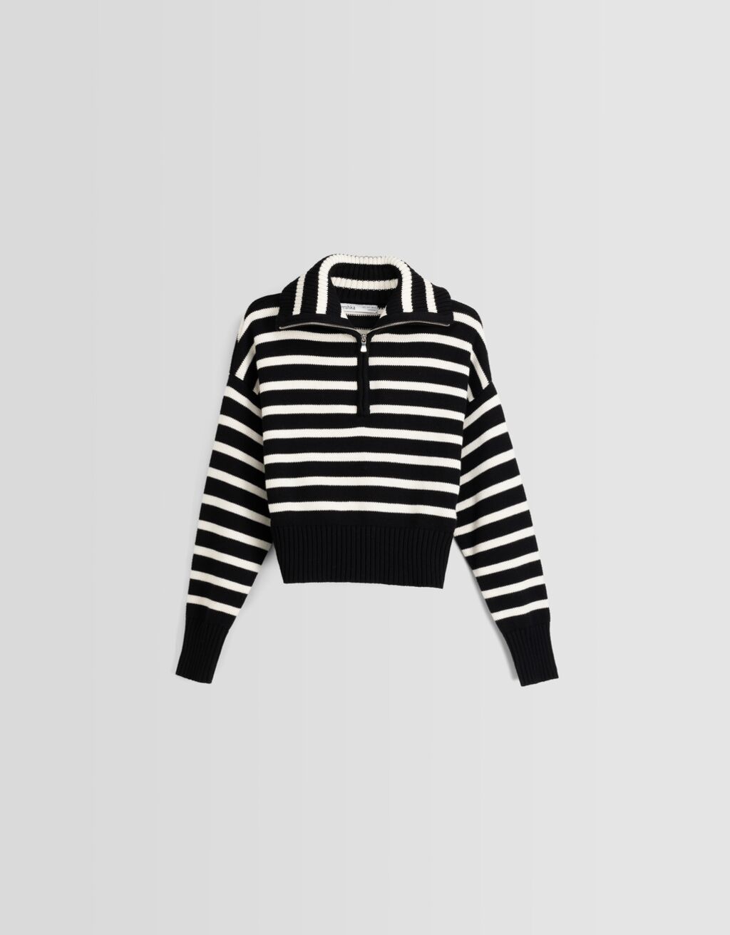 Pruhovaný sveter na zips-Čierna-4