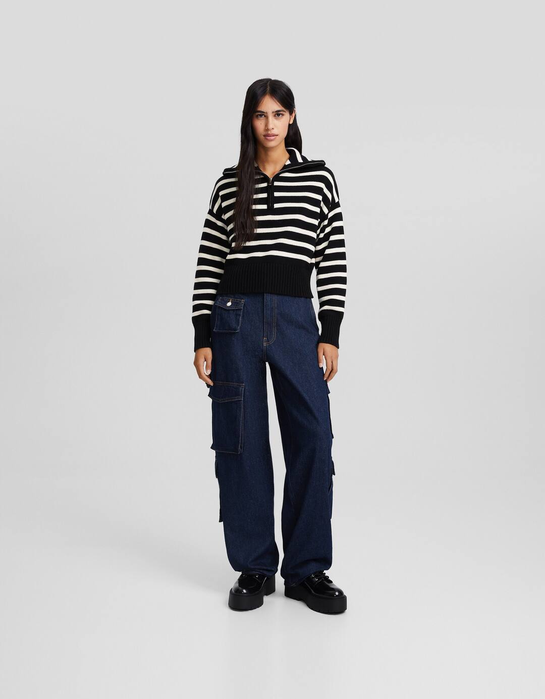 Striped jumper with zip