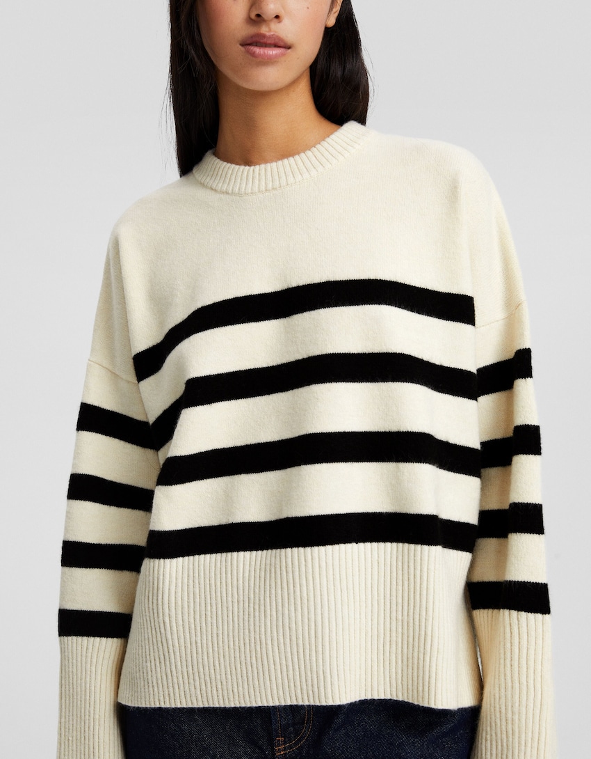 Round neck sweater with stripes - Women | Bershka