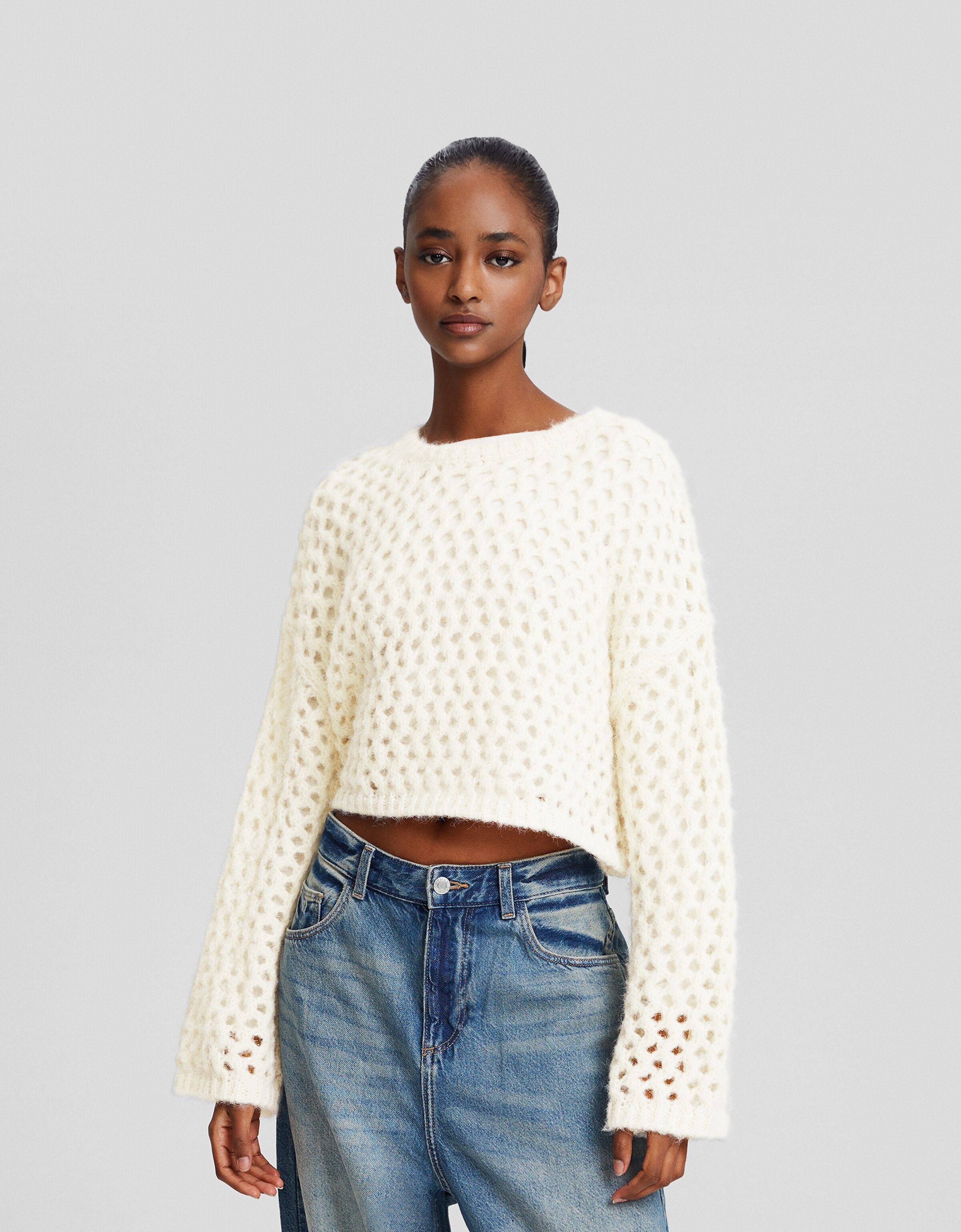 Open knit 2025 cropped sweater