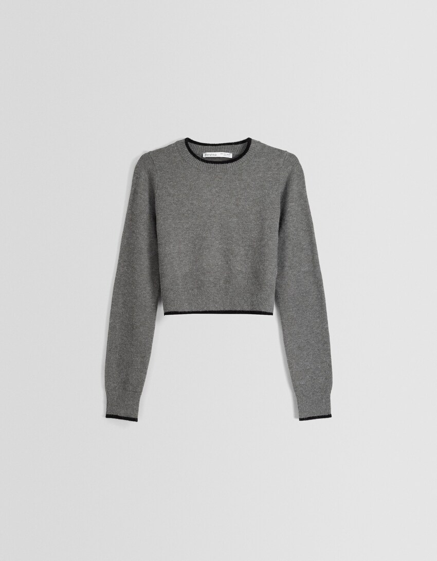 Sweater gola redonda-Cinza-4