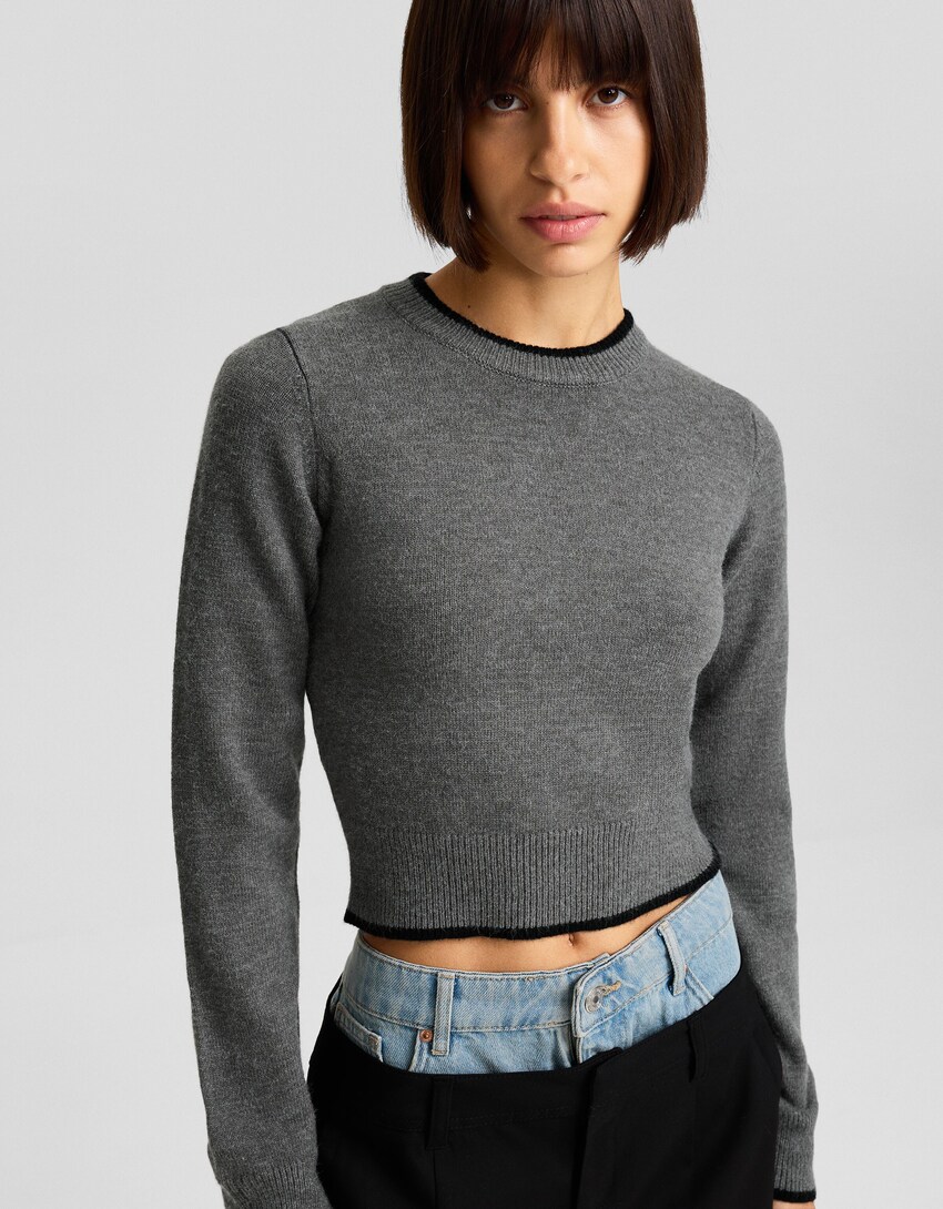 Sweater gola redonda-Cinza-2