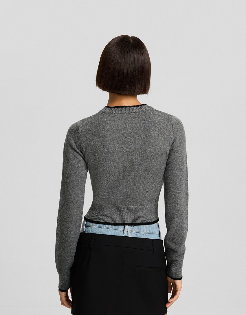 Sweater gola redonda-Cinza-1