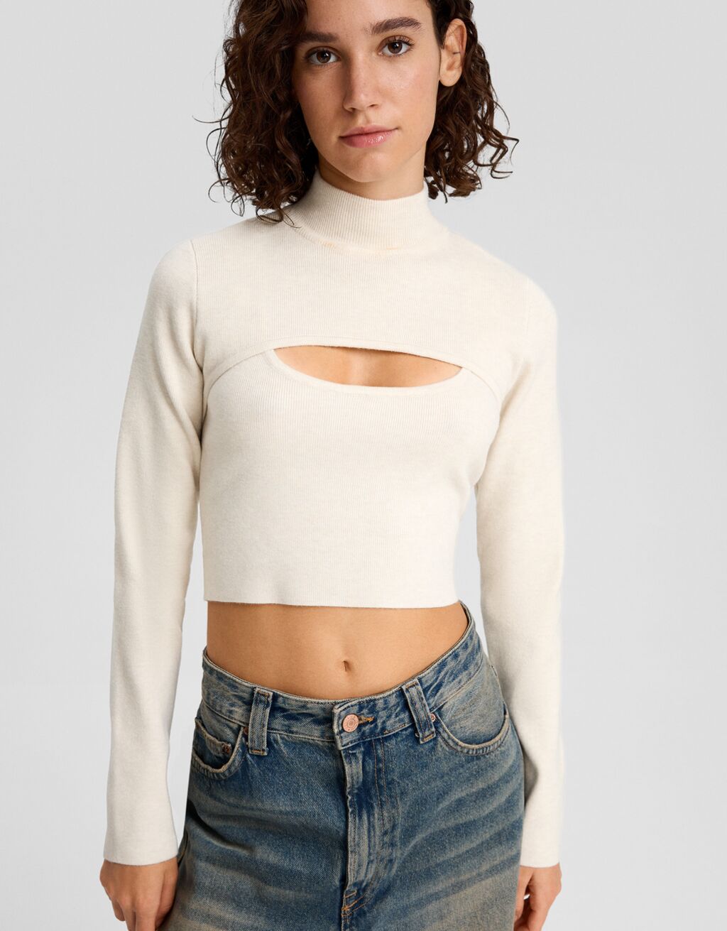 Cropped arm warmer sweater with a high neck Women Bershka