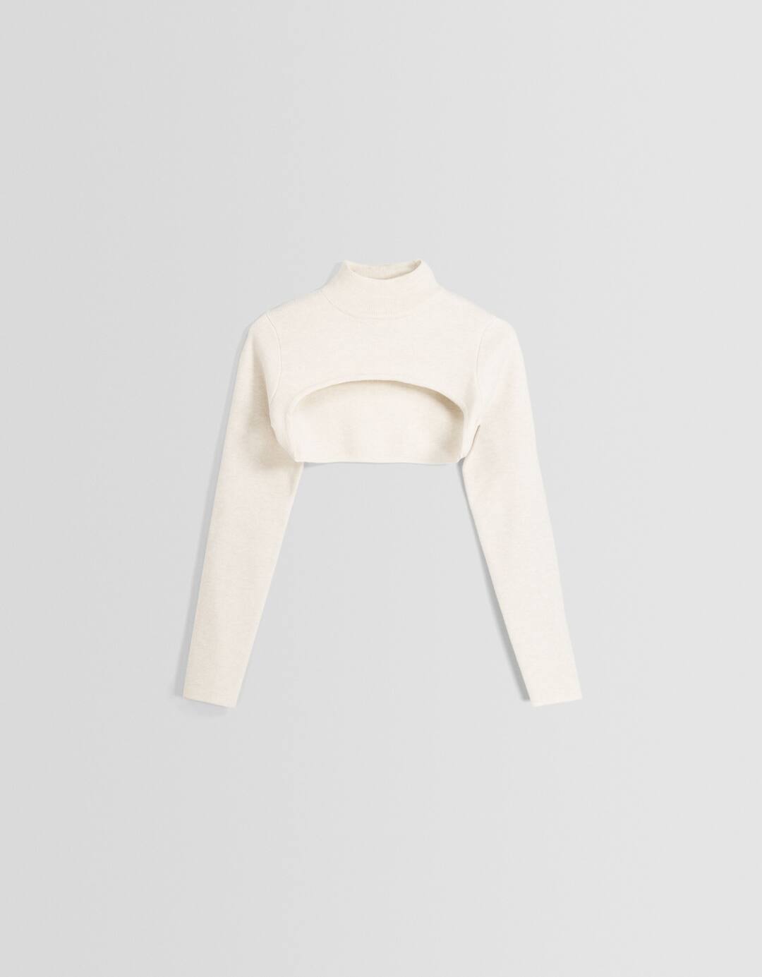 Cropped arm warmer sweater with a high neck