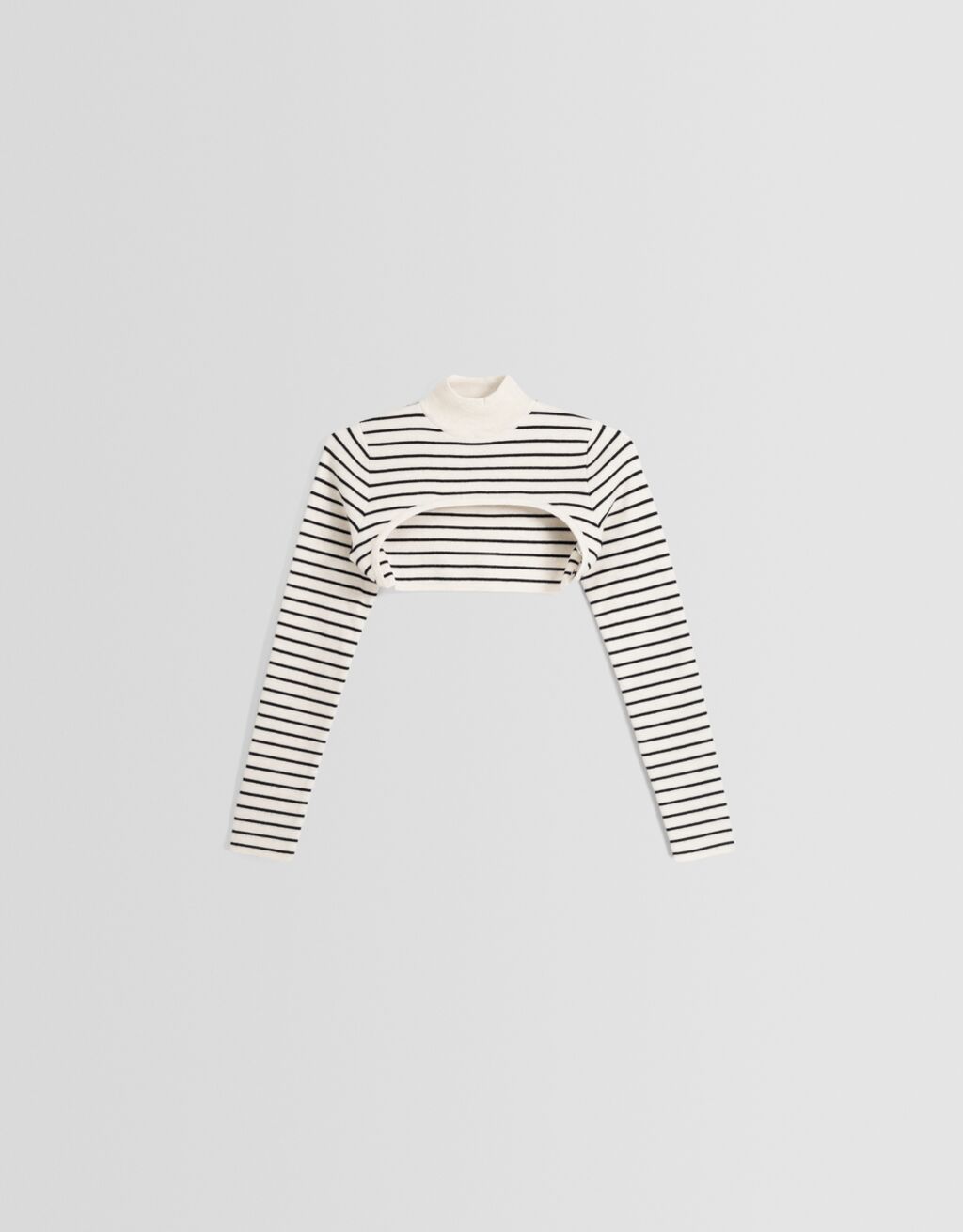 Striped cropped arm warmer sweater with a high neck