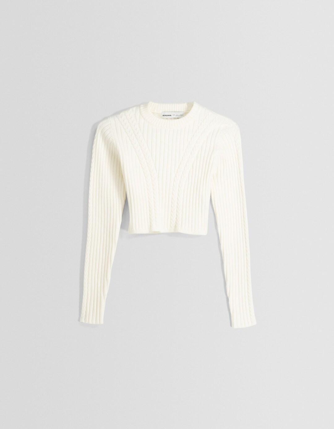 High neck ribbed cable-knit sweater